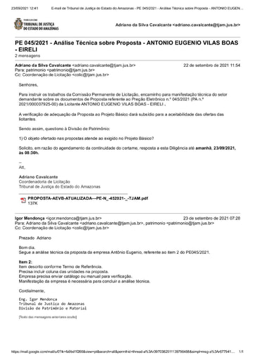 PREGÃO ELETRÔNICO Nº 045/2021 – DILIGÊNCIA COLIC À DIVISÃO DE PATRIMÔNIO - PROPOSTA ITEM 2- ANTONIO