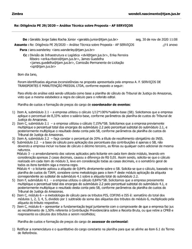 PREGÃO ELETRÔNICO Nº 029/2020 - DILIGÊNCIA CPL À DIVISÃO DE INFRAESTRUTURA E LOGÍSTICA - PROPOSTA - A. F. SERVIÇOS