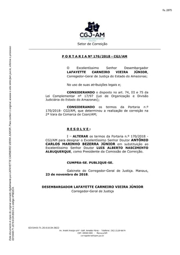 Portaria nº176/2018-CGJ/AM (Altera os termos da Portaria nº 170/2018-CGJ/AM)