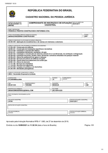 PREGÃO ELETRÔNICO Nº 042/2021 - HABILITAÇÃO - DOCUMENTOS COMPLEMENTARES - PEREIRA
