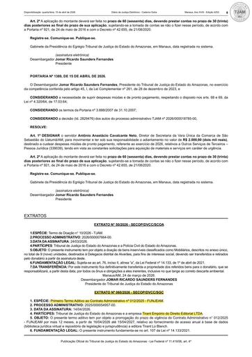 Extrato Nº 060/2026 (Publicação DJE) - 1º TACT Nº 012/2025 - FUNJEAM X TIRANT EMPÓRIO DO DIREITO EDITORIAL LTDA