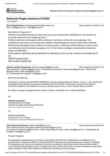 PREGÃO ELETRÔNICO Nº 067/2022 - DILIGÊNCIA COLIC À DIVISÃO DE PATRIMÔNIO - PEDIDO DE REVISÃO - DMGR