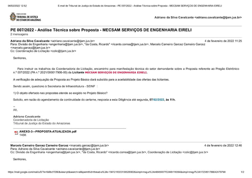 PREGÃO ELETRÔNICO Nº 007/2022 - DILIGÊNCIA COLIC À SEINF - PROPOSTA - MECSAM