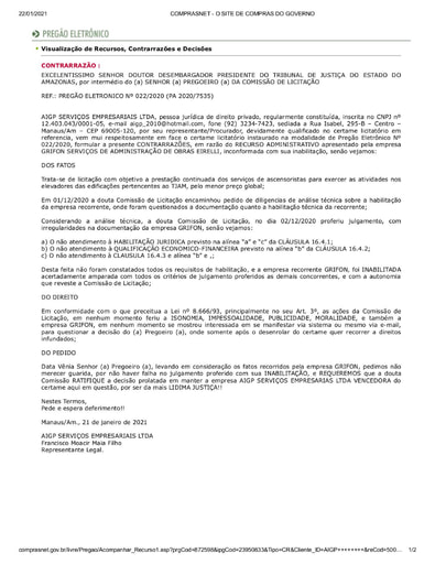 PREGÃO ELETRÔNICO Nº 022/2020 - CONTRARRAZÕES RECURSAIS - AIGP