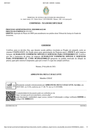 PREGÃO ELETRÔNICO Nº 032/2021 - CERTIDÃO DECURSO DE PRAZO ITEM 3 -  ALMARANTE