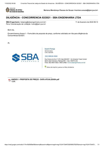 CONCORRÊNCIA Nº 002/2021 - PROPOSTA RETIFICADA - SBA ENGENHARIA
