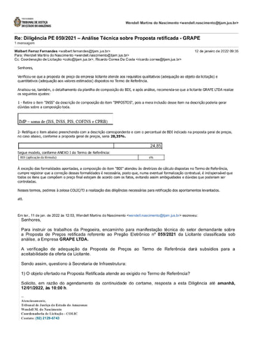 PREGÃO ELETRÔNICO Nº 59/2021 - DILIGÊNCIA COLIC À SECRETARIA DE INFRAESTRUTURA - PROPOSTA RETIFICADA 4 - GRAPE