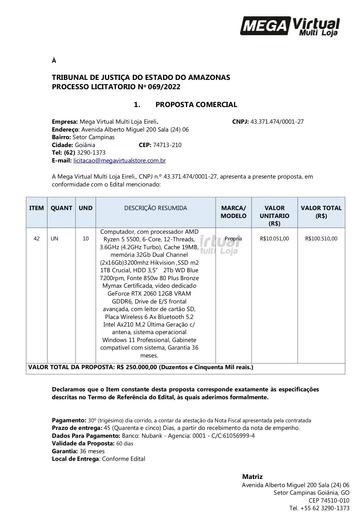 PREGÃO ELETRÔNICO Nº 069/2022 - PROPOSTA - ITEM 42 - MEGA VIRTUAL