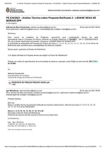 PREGÃO ELETRÔNICO Nº 032/2021 – DILIGÊNCIA CPL À DIVISÃO DE PATRIMÔNIO - PROPOSTA RETIFICADA 2 - LIDIANE