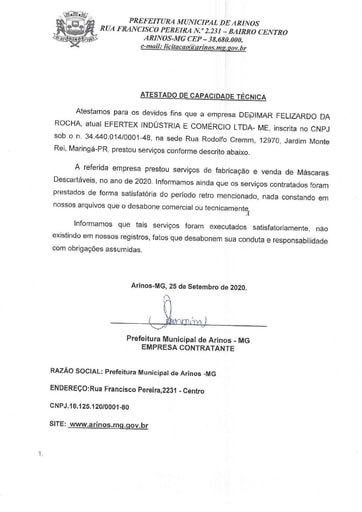 PREGÃO ELETRÔNICO Nº 002/2021 - HABILITAÇÃO - DOCUMENTOS COMPLEMENTARES - ITEM 1 - DEFERTEX INDUSTRIA