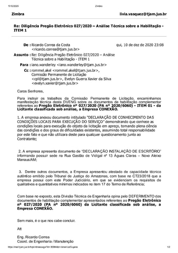 PREGÃO ELETRÔNICO Nº 027/2020 - DILIGÊNCIA CPL À DIVISÃO DE ENGENHARIA - DOCUMENTAÇÃO - ITEM 1 - CONEXÃO