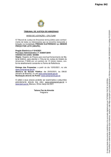 PREGÃO ELETRÔNICO Nº 014/2021 - AVISO DE LICITAÇÃO