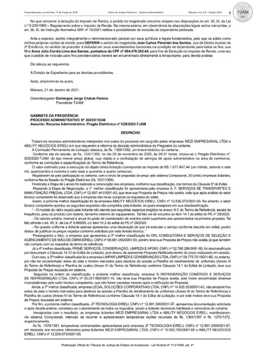 PREGÃO ELETRÔNICO Nº 029/2020 - DECISÃO RECURSO (DJE)