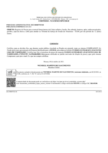 PREGÃO ELETRÔNICO Nº 45/2021 - CERTIDÃO DECURSO DE PRAZO - ITEM 8 - ULISSES