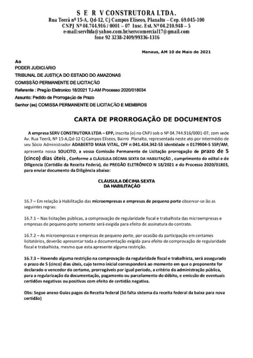 PREGÃO ELETRÔNICO Nº 018/2021 - DOCUMENTOS ENVIADOS EM DILIGÊNCIA 3 - GRUPO 3 - SERV CONSTRUTORA