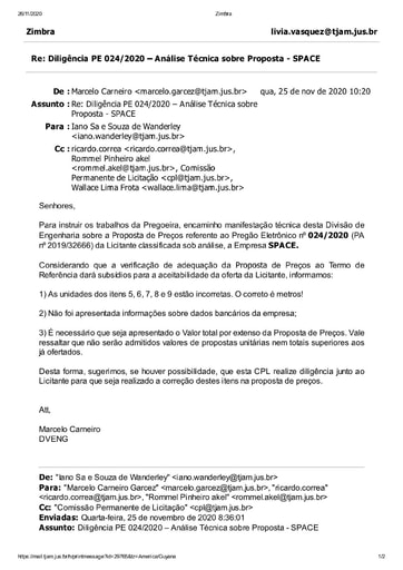 PREGÃO ELETRÔNICO Nº 024/2020 - DILIGÊNCIA CPL À DIVISÃO DE ENGENHARIA - PROPOSTA - SPACE