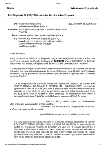 PREGÃO ELETRÔNICO Nº 020/2020 – DILIGÊNCIA CPL À DIVISÃO DE ENGENHARIA - PROPOSTA - LDS SERVIÇOS