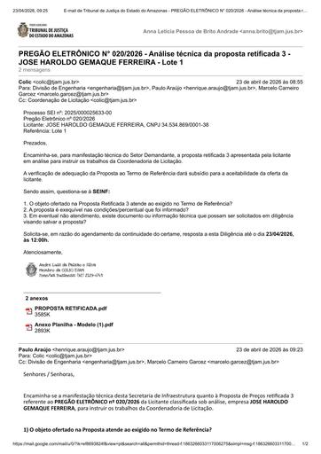PREGÃO ELETRÔNICO Nº 020/2026 - DILIGÊNCIA COLIC À SEINF - PROPOSTA RETIFICADA 3 - JOSE HAROLDO GEMAQUE FERREIRA - LOTE 1