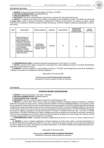 EXTRATO Nº 083.2026 (PUBLICAÇÃO) - 6º TERMO ADITIVO - CT Nº 021.2023 - FUNJEAM X SBA ENGENHARIA LTDA.pdf
