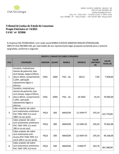 PREGÃO ELETRÔNICO Nº 014/2021 – PROPOSTA - GRUPO 3 - MARIA CLEOFAS