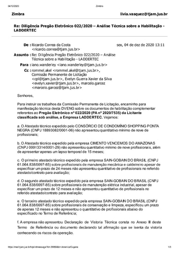 PREGÃO ELETRÔNICO Nº 022/2020 - DILIGÊNCIA CPL À DIVISÃO DE ENGENHARIA - DOCUMENTAÇÃO - LADDERTEC