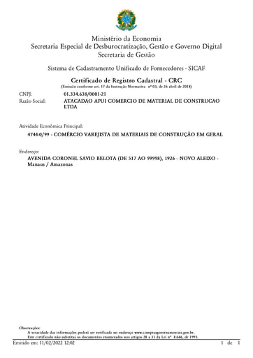 PREGÃO ELETRÔNICO Nº 044/2022 - HABILITAÇÃO - DOCUMENTOS COMPLEMENTARES - ATACADÃO APUÍ