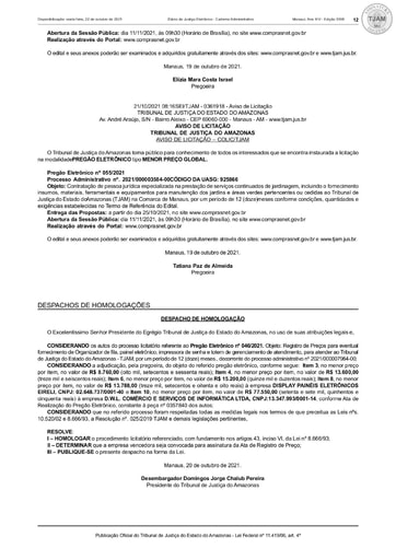 PREGÃO ELETRÔNICO Nº 46/2021 - DESPACHO DE HOMOLOGAÇÃO - DJE