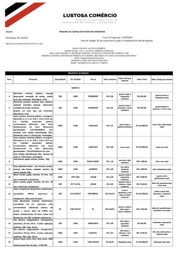 PREGÃO ELETRÔNICO Nº 018/2022 - PROPOSTA - GRUPOS 2 E 4 - T DA S LUSTOSA