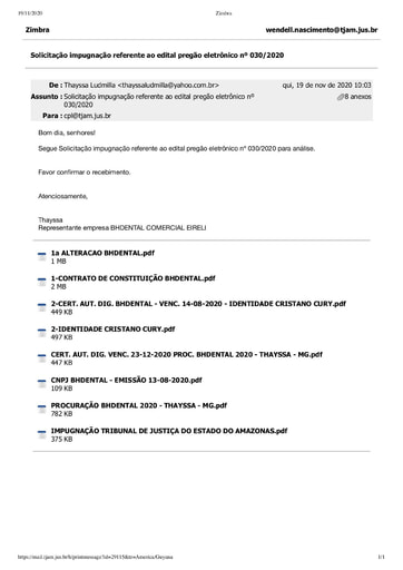 PREGÃO ELETRÔNICO Nº 030/2020 - PEDIDO DE IMPUGNAÇÃO - BHDENTAL COMERCIAL