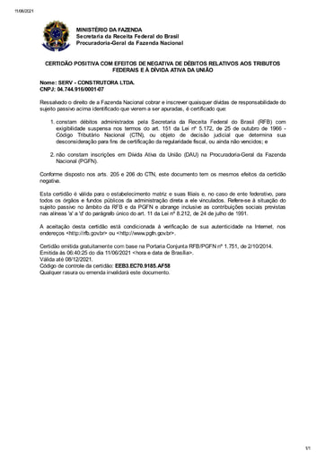 PREGÃO ELETRÔNICO Nº 018/2021 - DOCUMENTOS ENVIADOS EM DILIGÊNCIA 4 - GRUPO 3 - SERV CONSTRUTORA