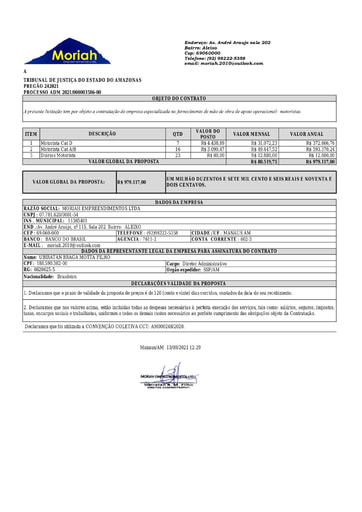 PREGÃO ELETRÔNICO Nº 024/2021 - PROPOSTA RETIFICADA - MORIAH