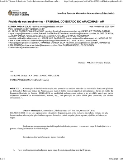 PREGÃO ELETRÔNICO Nº 004/2021 - PEDIDO DE ESCLARECIMENTO - BRADESCO