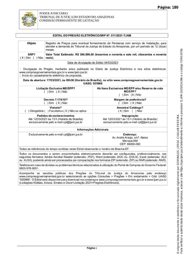 PREGÃO ELETRÔNICO Nº 011/2021 - EDITAL DE LICITAÇÃO