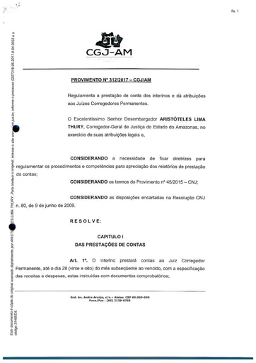 PROVIMENTO 312 - Regulamenta a prestação de conta dos interinos e dá atribuições aos Juízes Corregedores Permanentes