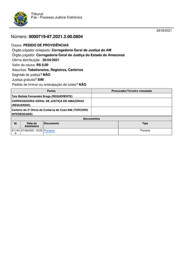 Portaria nº 160/2021-CGJ/AM (HOMOLOGA a designação da Sra. KELLEM CRISTINA MONTEIRO DANTAS como substituta do Cartório do 2.° Ofício da Comarca de Coari/AM)
