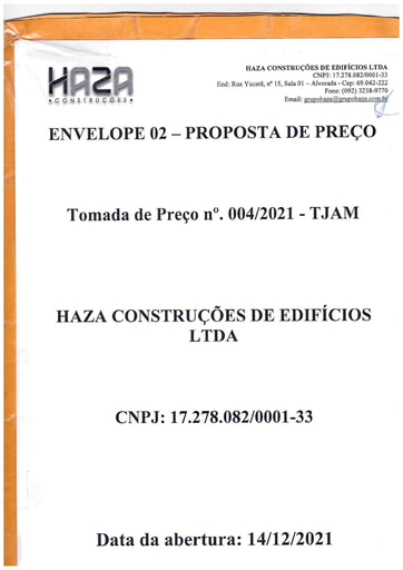 TOMADA DE PREÇOS 004/2021 - PROPOSTA - HAZA