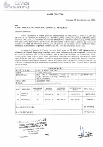 PREGÃO ELETRÔNICO Nº 020/2020 - PROPOSTA ENVIADA ANTES DA ABERTURA DA SESSÃO - CSM DA AMAZÔNIA