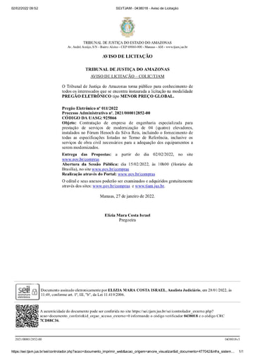 PREGÃO ELETRÔNICO Nº 011/2022 - AVISO DE LICITAÇÃO