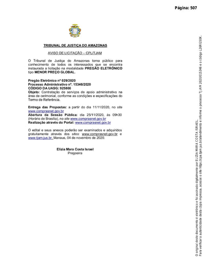 PREGÃO ELETRÔNICO Nº 029/2020 - AVISO DE LICITAÇÃO