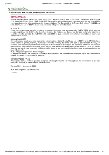 PREGÃO ELETRÔNICO Nº 020/2021 - CONTRARRAZÕES RECURSAIS - ASR