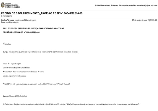PREGÃO ELETRÔNICO Nº 48/2021 - PEDIDO DE ESCLARECIMENTO - CARLOS TAVARES