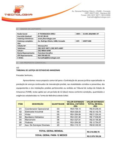 PREGÃO ELETRÔNICO Nº 031/2020 - PROPOSTA  - JF TECNOLOGIA