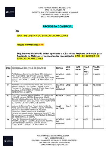 PREGÃO ELETRÔNICO Nº 027/2026 - PROPOSTA - GRUPO 3 - PAULO HENRIQUE TEIXEIRA MARQUES LTDA