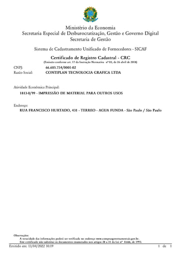 PREGÃO ELETRÔNICO N° 029/2022 - HABILITAÇÃO - SICAF E CNDT - CONTIPLAN