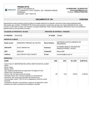 PREGÃO ELETRÔNICO Nº 032/2026 - DILIGÊNCIA COLIC À DVPM - PROPOSTA - PRISCILA MARTINS DA SILVA SALES - G1