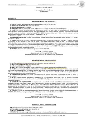 EXTRATO DO 4º TERMO ADITIVO AO CONTRATO ADMINISTRATIVO Nº 009/2023 - FUNJEAM x EMPRESA BRASILEIRA DE CORREIOS E TELÉGRAFOS