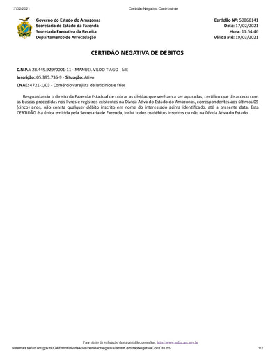 PREGÃO ELETRÔNICO Nº 011/2021 – DOCUMENTOS SICAF - M V COMÉRCIO