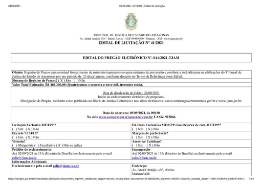 PREGÃO ELETRÔNICO Nº 041/2021 - EDITAL DE LICITAÇÃO