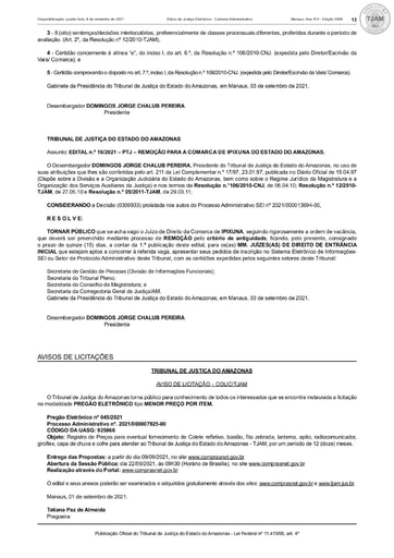 PREGÃO ELETRÔNICO Nº 45/2021 - AVISO DE LICITAÇÃO - DJE