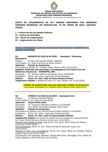 Pauta da Sessão de Julgamentos do dia 19.06.2024